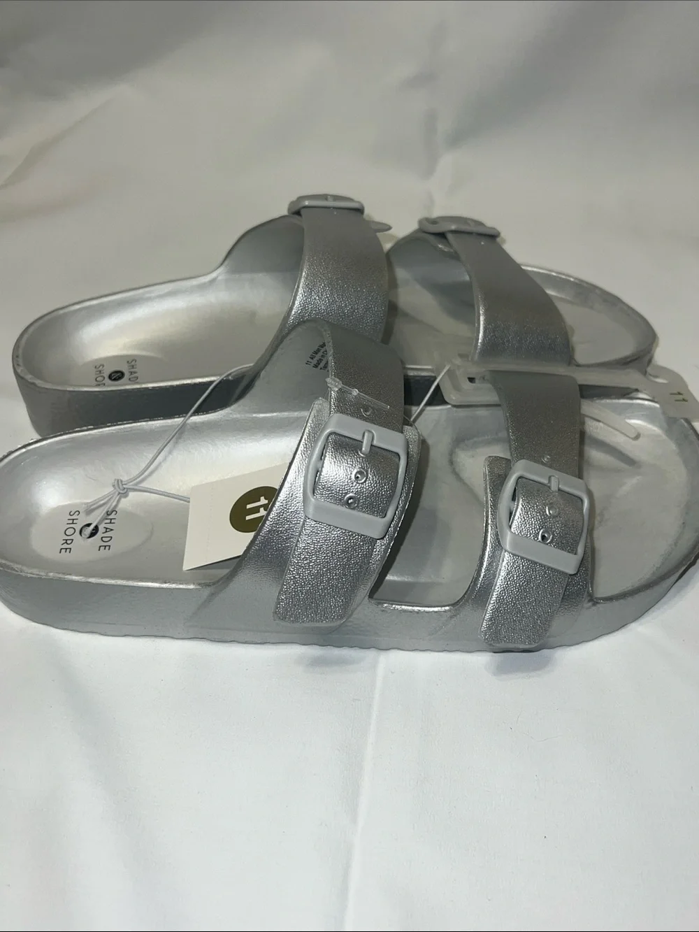 Shade & Shore Silver Double-Buckle Slide Sandals